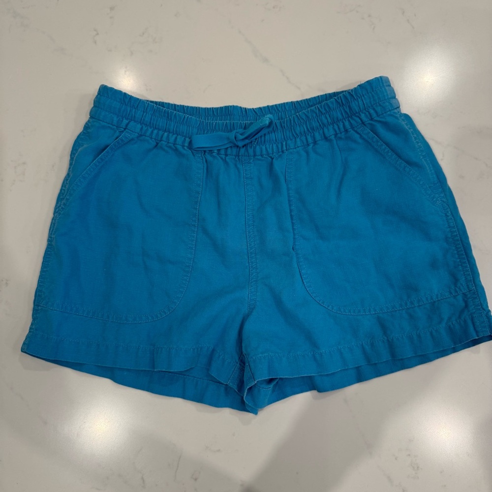 J.Crew Mid-Rise Soft Linen Blend Drawstring Shorts w/ Pockets : Light Blue : S